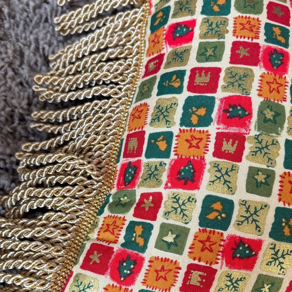 Festive Red Santa Holiday Pillow with Gold Trim
